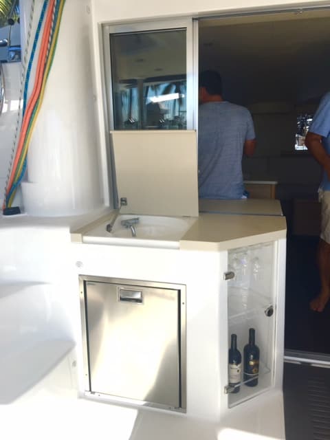Wet bar | The Catamaran Gurus Wet bar in the cockpit of this xquisite x5 catamaran