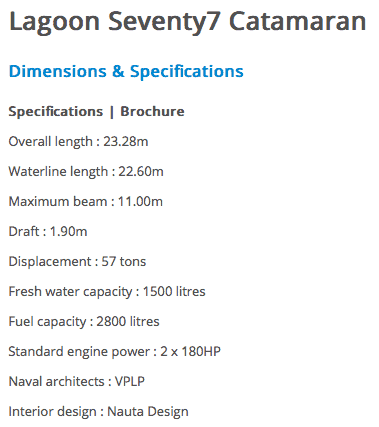 Lagoon 77 specifications
