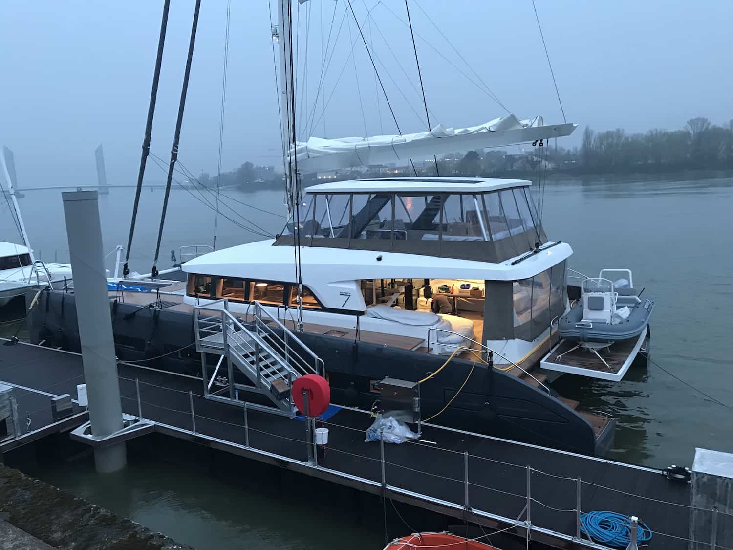 Lagoon 77 catamaran docked