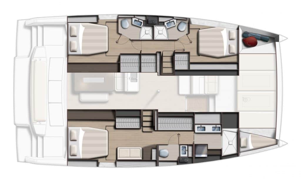 bali 4.6 Owners' Suite 3-Cabin Layout | The Catamaran Gurus bali 4.6 Owners' Suite 3-Cabin Layout