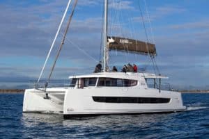 Bali 4.8 Motoring Starboard Profile | The Catamaran Gurus Bali 4.8 Motoring Starboard Profile