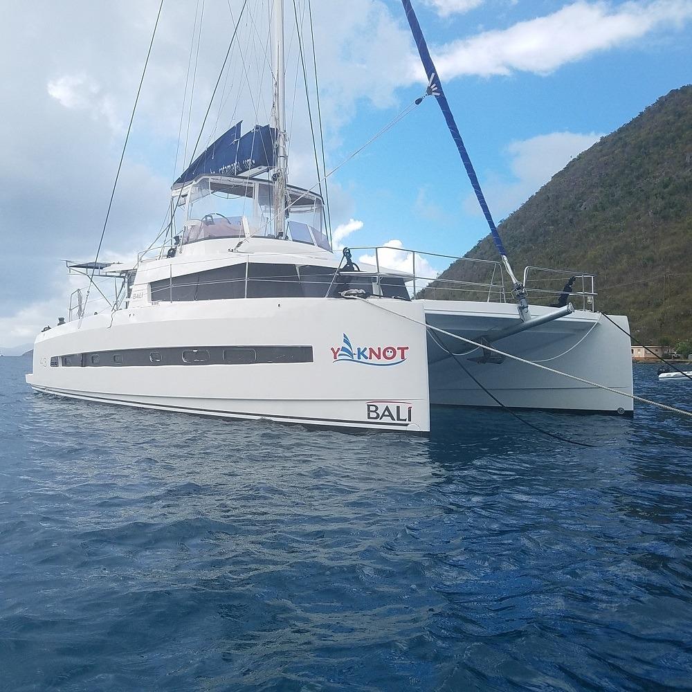 2015 bali 4.3 loft catamaran starboard bow view