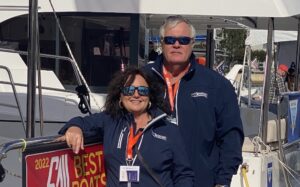 close-up picture of stephen and estelle cockcroft, co-founders of catamaranguru.com at annapolis boat show