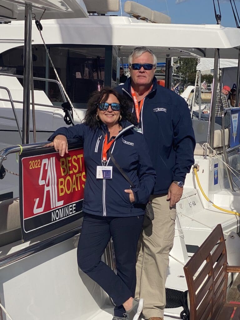 stephen and estelle cockcroft, co-founders of catamaranguru.com at annapolis boat show | The Catamaran Gurus stephen and estelle cockcroft, co-founders of catamaranguru.com at annapolis boat show