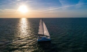 bali 44 sailing at sunset | The Catamaran Gurus bali 44 sailing at sunset