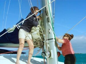 seaschool adjusting the sails | The Catamaran Gurus seaschool adjusting the sails