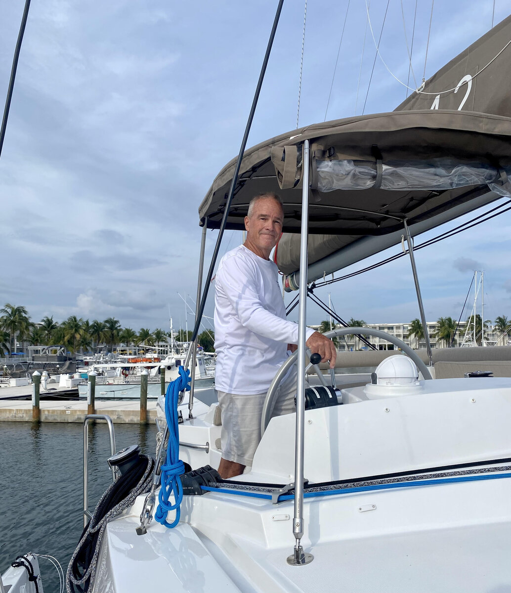 capt dave wiley yacht broker at helm of his 2023 bali 4.2 the tamboo | The Catamaran Gurus capt dave wiley yacht broker at helm of his 2023 bali 4.2 the tamboo