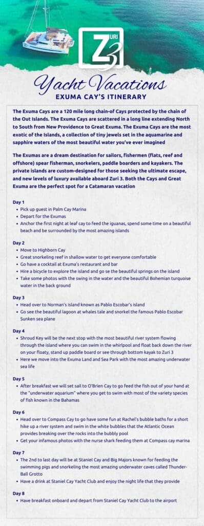 Zuri itinerary and menu final 1 | The Catamaran Gurus